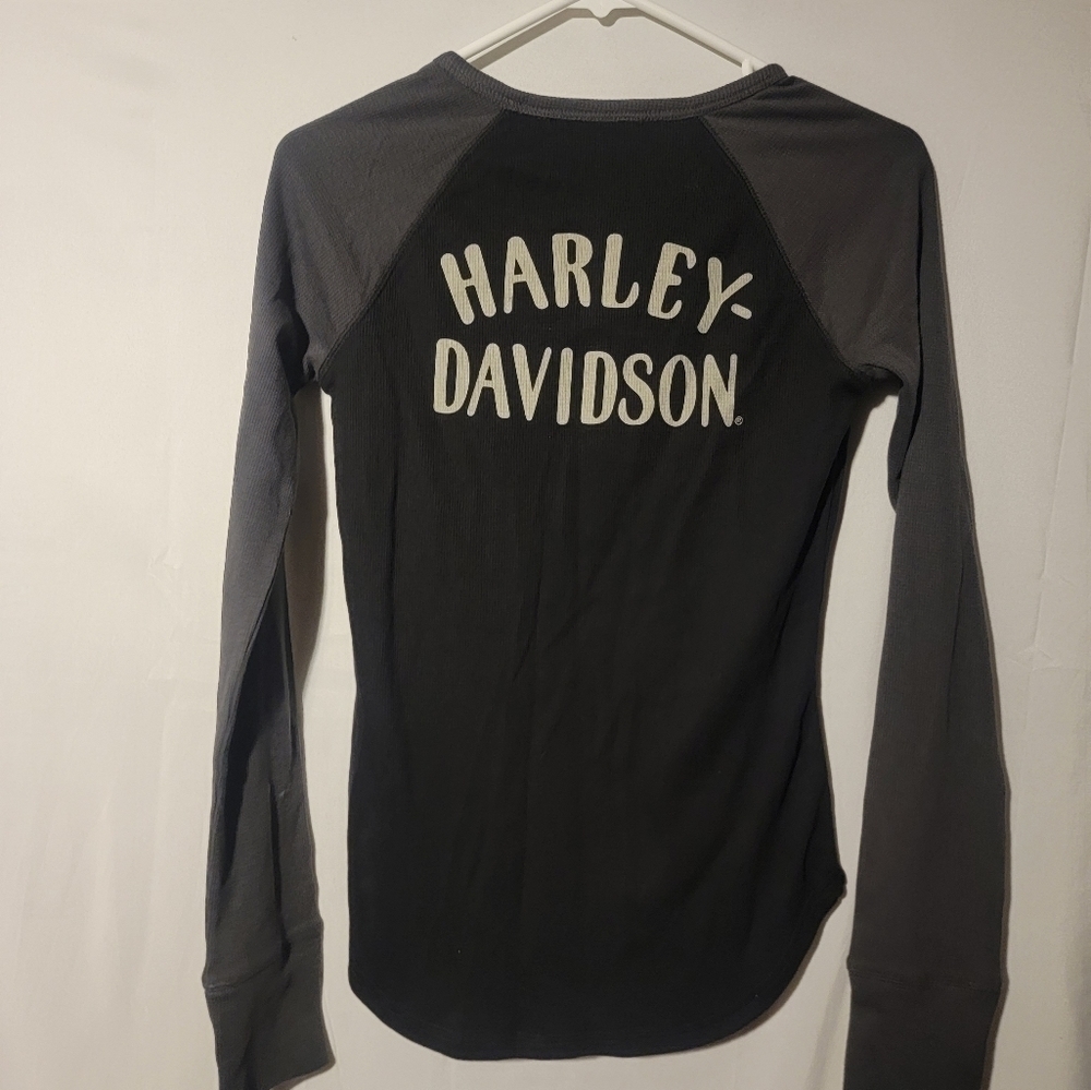 Harley-Davidson Women's Size XS Black Waffle-Knit Long Sleeve Henley Shirt